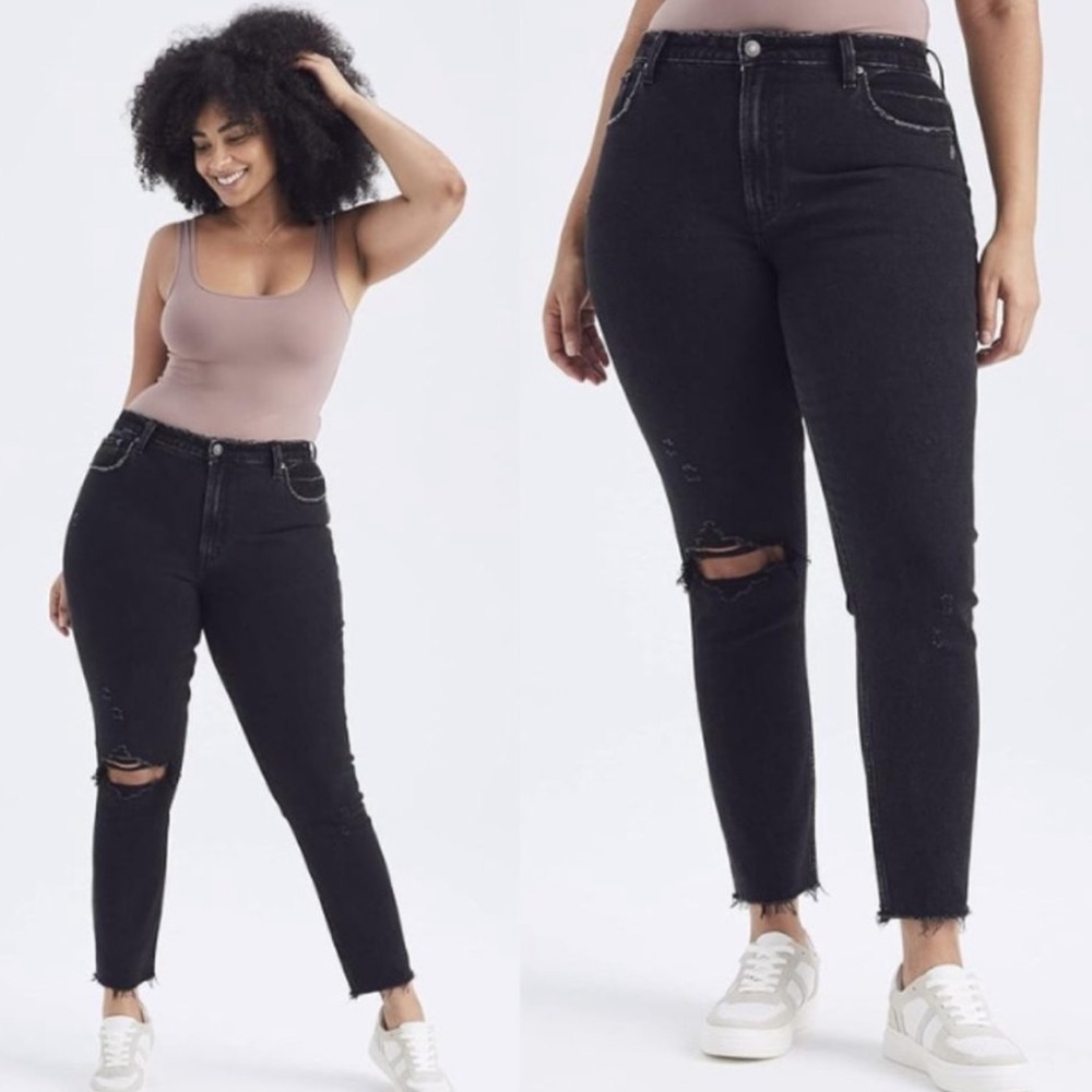 Abercrombie & Fitch Curve Love Skinny High Rise‎ Jeans Black Destroy Denim 27 4L
